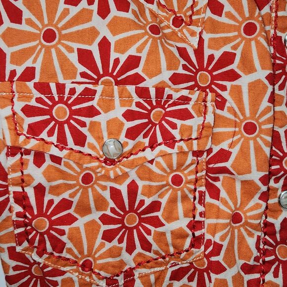 Roper Orange & Red Floral Button Down Western Shirt Size XS - Picture 5 of 8